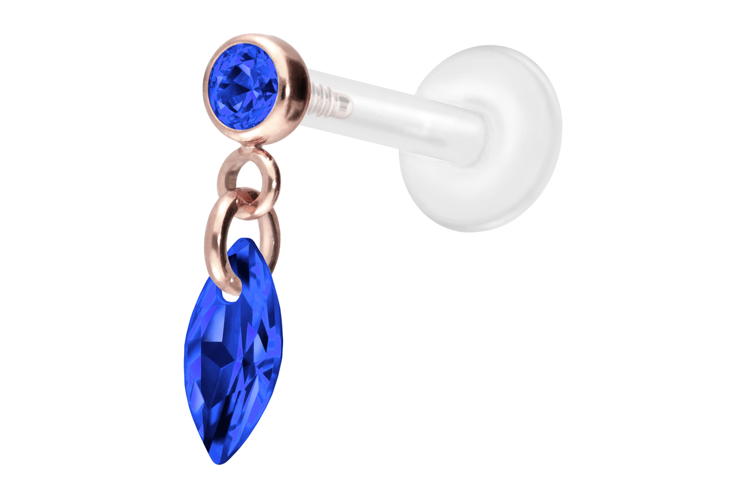 PTFE Labret Piercing mit Innengewinde + Titan-Aufsatz KRISTALLOVAL